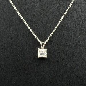 Sterling Silver 925 6mm Princess Cut CZ Solitaire Pendant Necklace 18"